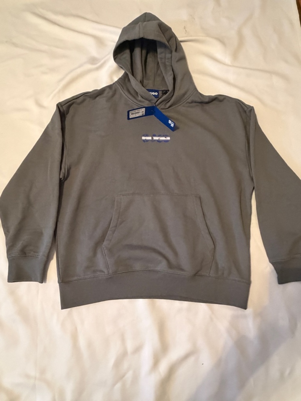 HUGO Gray Pullover Hoodie with Small Logo